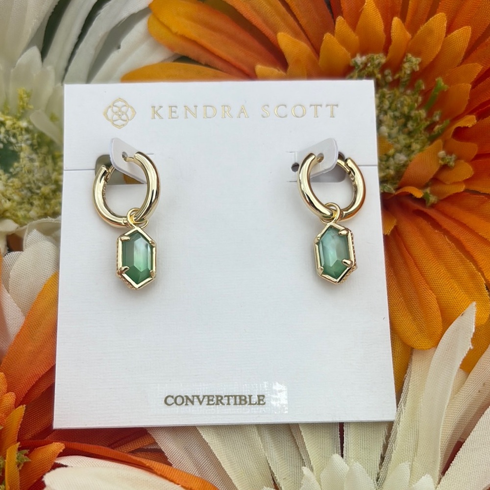Kendra Scott Hallie Mint Green Watercolor Gold Convertible earrings